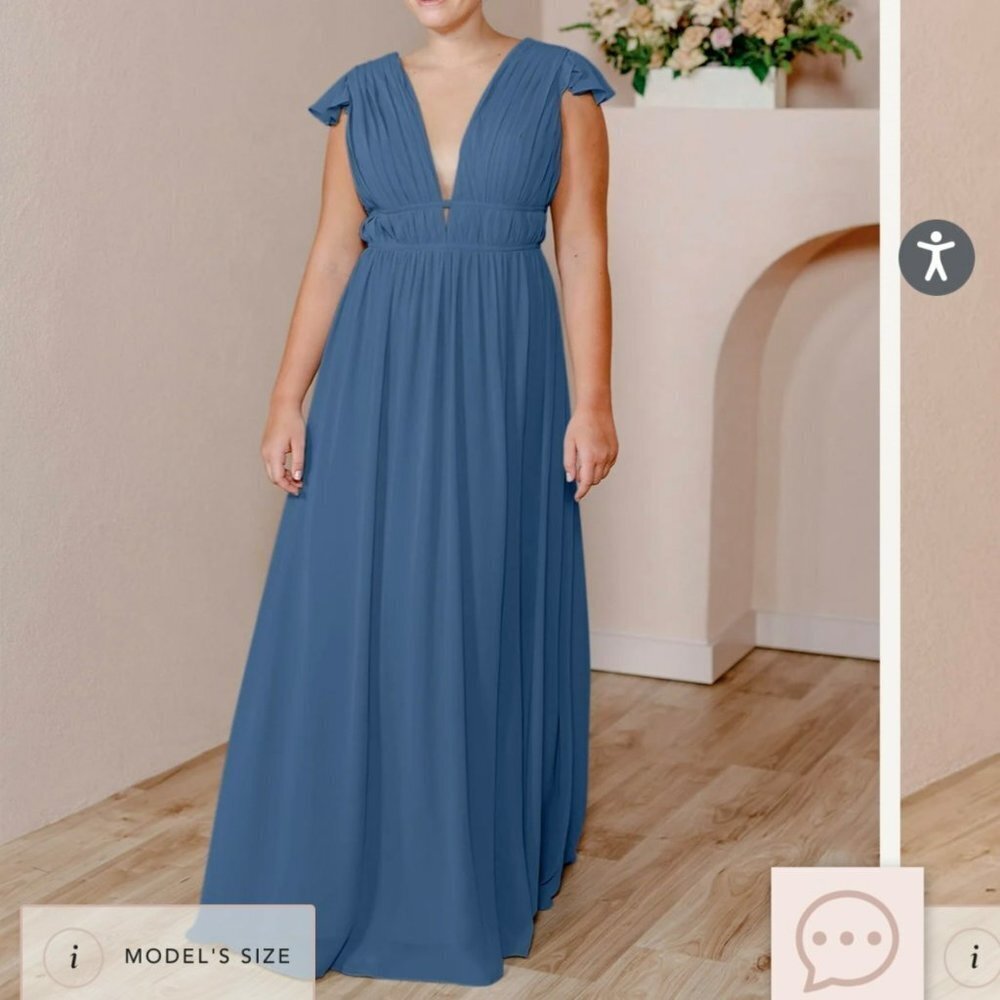 Revelry Cora chiffon maxi dress with flutter sleeves in romantic blue 9998-P -12